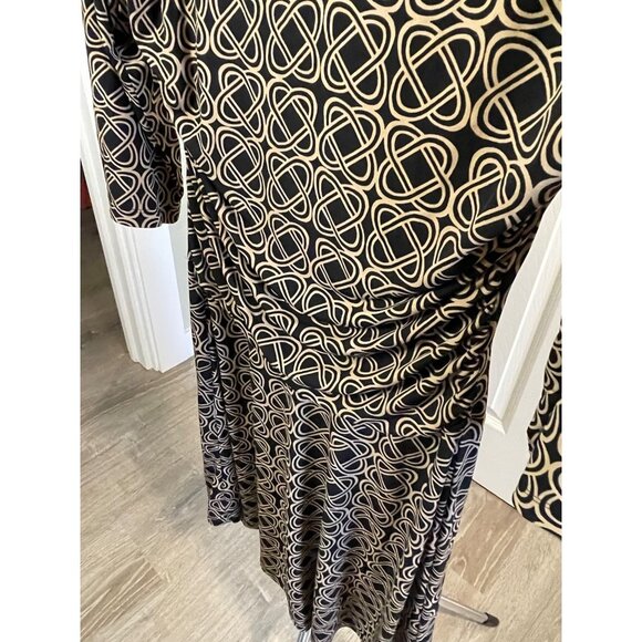 En Focus Studio Black Tan Patterned Slinky Stretchy Midi Dress Sz 12 - Picture 5 of 11